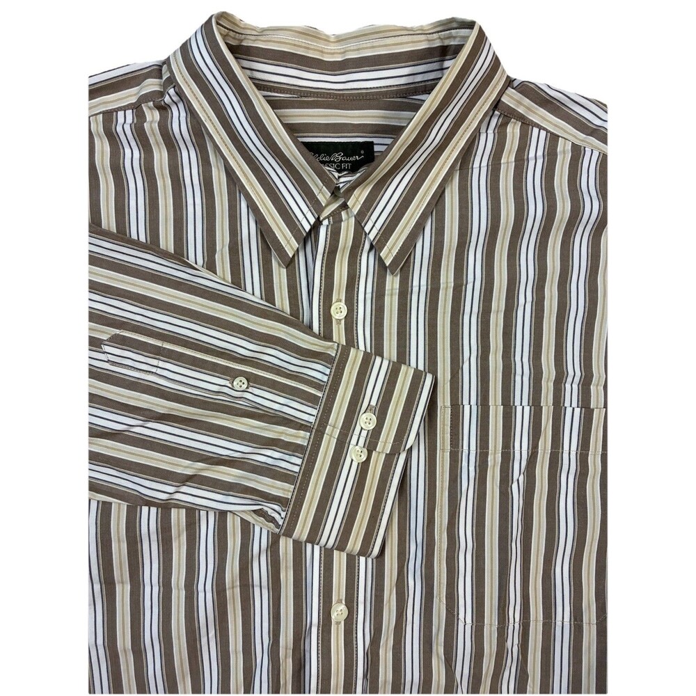 Eddie Bauer Classic Fit Men's XXL Shirt Brown Plaid Button Up Long Sleeve Collar